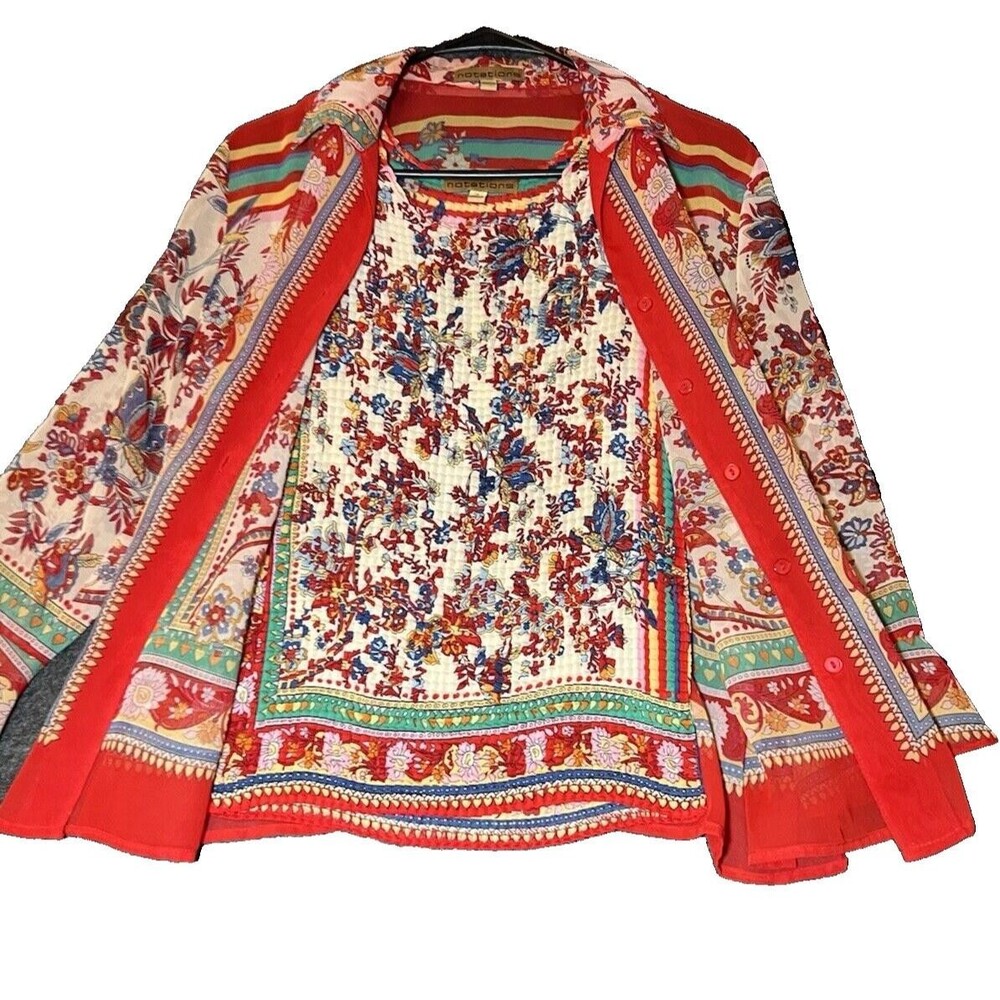 Notations 2-Piece Set Bohemian Floral Paisley Print Blouse & Tank Top Size Small - Picture 6 of 16